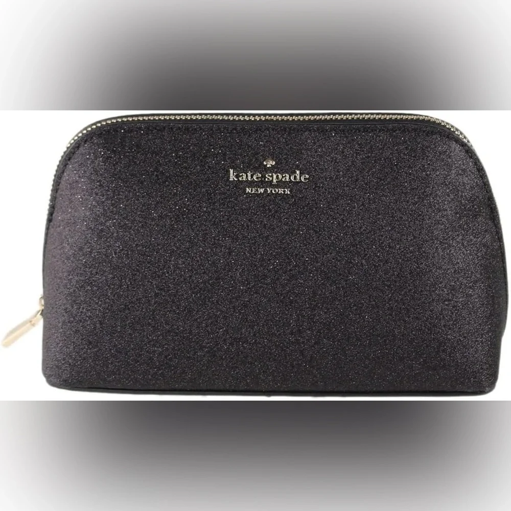Kate Spade Black Sparkle Cosmetic Bag Kate Dome Bag Black Glitter